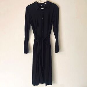 Uniqlo S Black Midi Shirt Dress